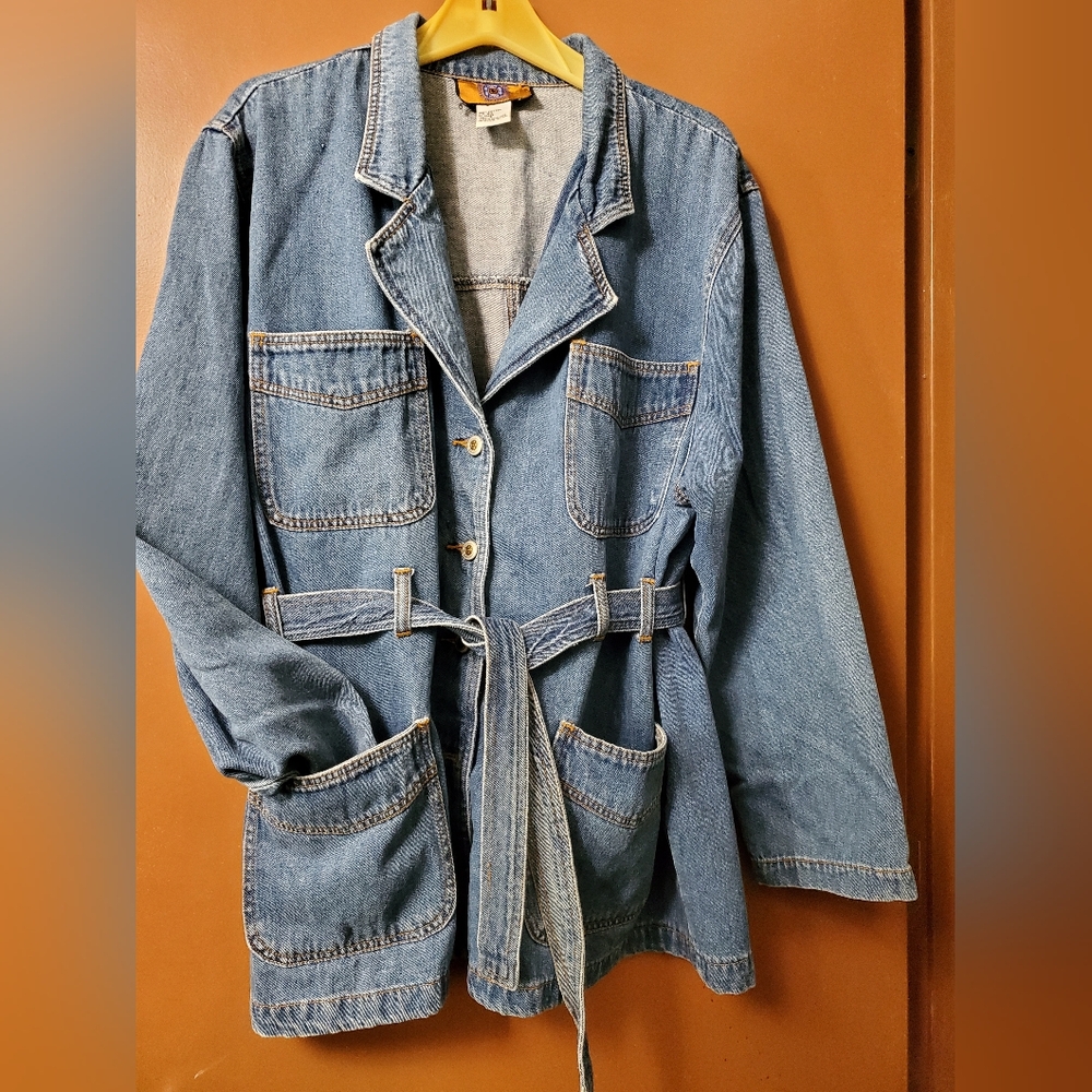 VTG Baccini Denim Front Belted Denim Jacket size 2X Medium Wash